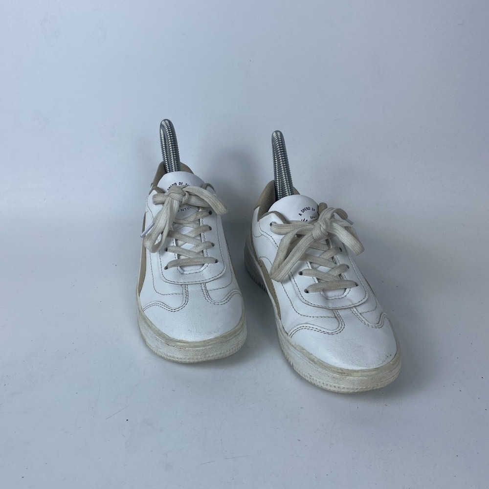 Youth Kids Trainers‎ Sneaker Size 1 White Brown Leather Comfort Low Top Lace Up